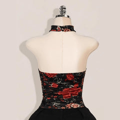 Y2K Retro Floral Print Halterneck Sleeveless Tank Top