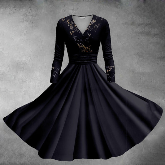 Women's Clothing Long-sleeve Round-collar Dress