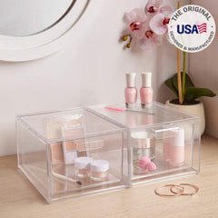 Stackable Clear Bin Plastic Organizer Drawers 2 Or 3Piece Set Organize Cosmetics And Beauty Supplies On A Vanity