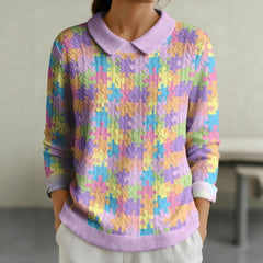 Womens Fashionable Printed Lapel Long-sleeve