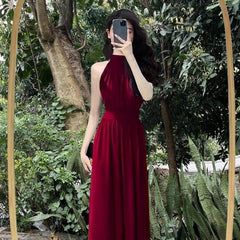 Womens Casual Sleeveless Halterneck Dress