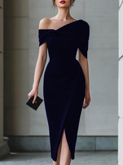 Elegant Commuter Solid-Color Asymmetrical Dress Gown