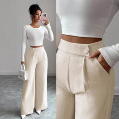 Womens Solid-color Casual All-match Long Pants With A Waist Panel Seam