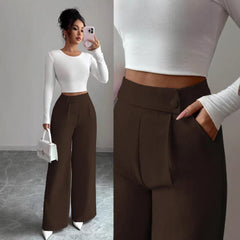 Womens Solid-color Casual All-match Long Pants With A Waist Panel Seam
