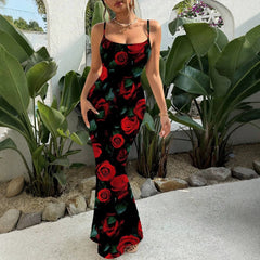 Digital-print Fitted Waistline Long Dress