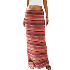Spring Summer Resort-style Striped Knit Casual Beach Skirt Simple And Versatile
