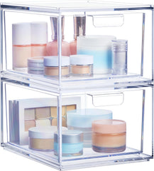 Stackable Clear Bin Plastic Organizer Drawers  2 Or 3Piece Set  Organize Cosmetics And Beauty Supplies On A Vanity