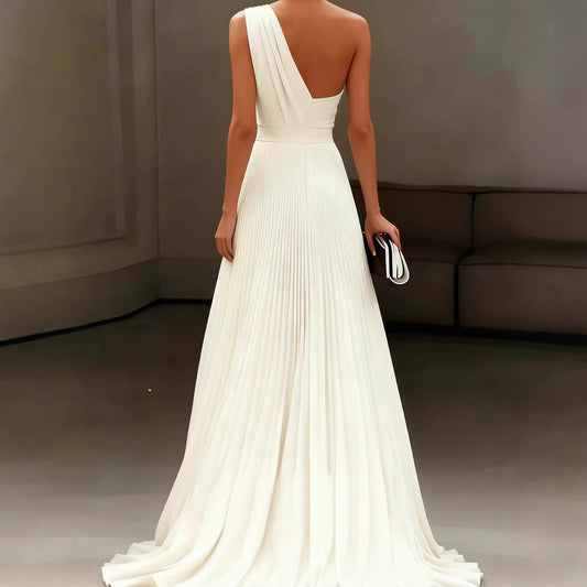 Womens Elegant White One-shoulder Dress