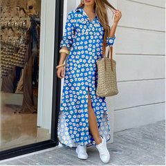 Lapel-collar Long Shirt Dress For Women