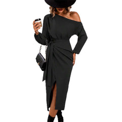 Womens Sexy Off-shoulder Slit Casual Dress