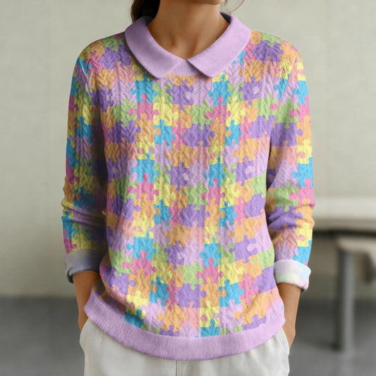 Womens Fashionable Printed Lapel Long-sleeve