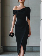 Elegant Commuter Solid-Color Asymmetrical Dress Gown