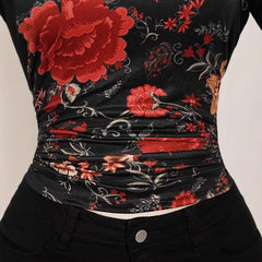 Y2K Retro Floral Print Halterneck Sleeveless Tank Top