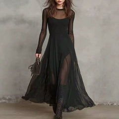 Elegant Mesh-spliced Two-piece Dress Set