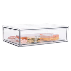 12.1in 30.7cm W Clear Stackable Storage Drawers,2 Pack Acrylic Plastic Organizers Bins For Makeup Palettes, Cosmetics, And Beauty Supplies,Ideal For Vanity, Bathroom,Cabinet,Desk Organization