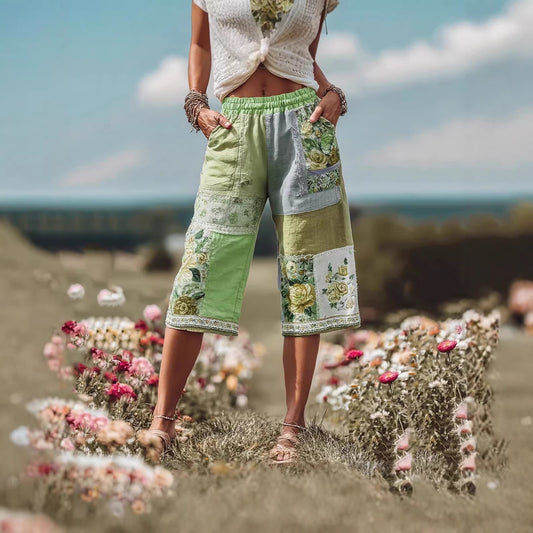 Womens Retro Floral Print Casual Shorts