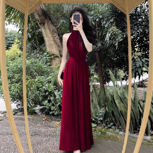 Womens Casual Sleeveless Halterneck Dress