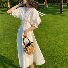Dress Women Summer V-neck Puff Sleeve Women's Clothing