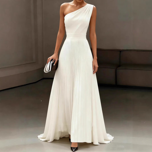 Womens Elegant White One-shoulder Dress