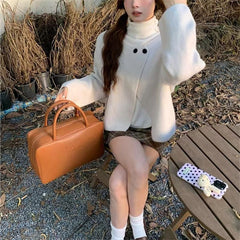 Two-button Designer-style Solid-color Knit Cardigan