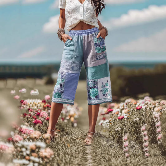 Womens Retro Floral Print Casual Shorts