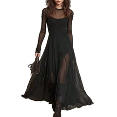 Elegant Mesh-spliced Two-piece Dress Set